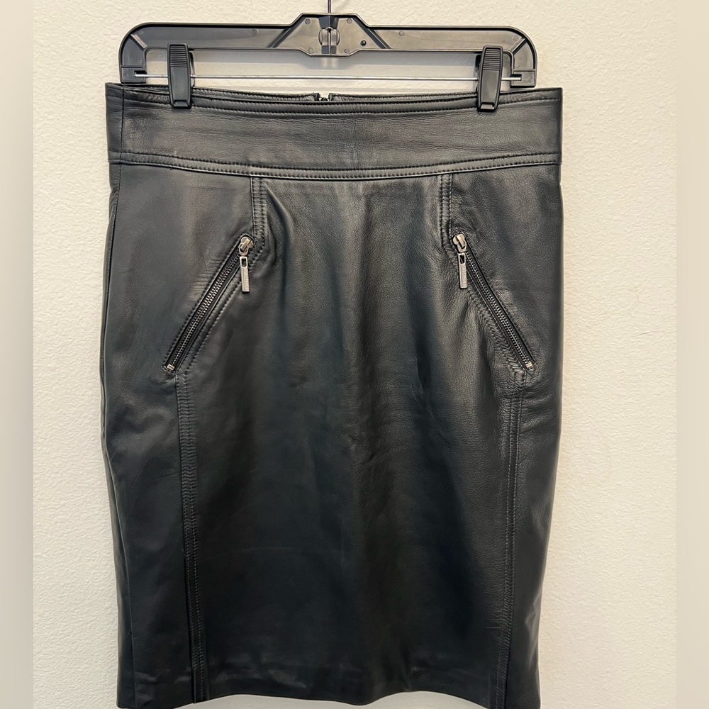Le Lis Blanc Deux - Black Leather Skirt - Size 42 - Moto Zip - Pencil - Edgy